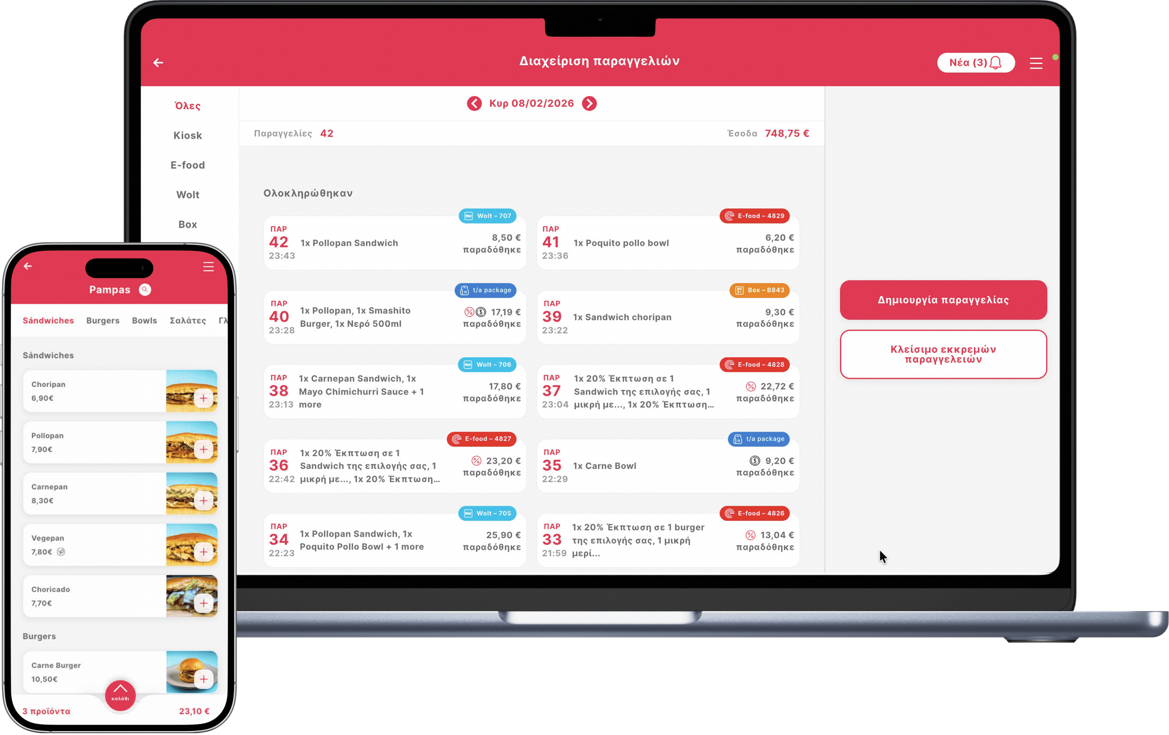 Quickord order management and digital menu interface on laptop and mobile